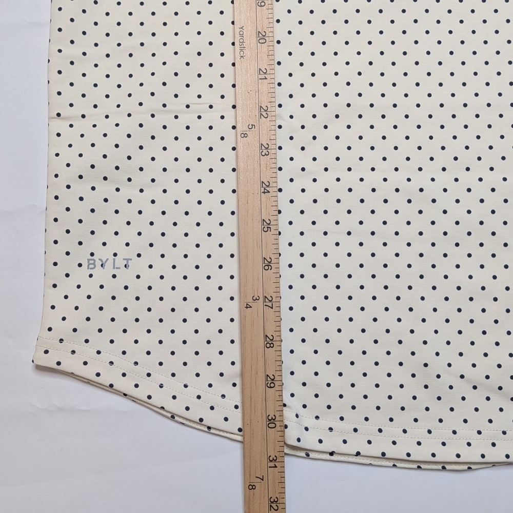 BYLT Drop-Cut LUX Dotted Polo Men's L Bone Navy Polka Dot Shirt NWT - Picture 5 of 6